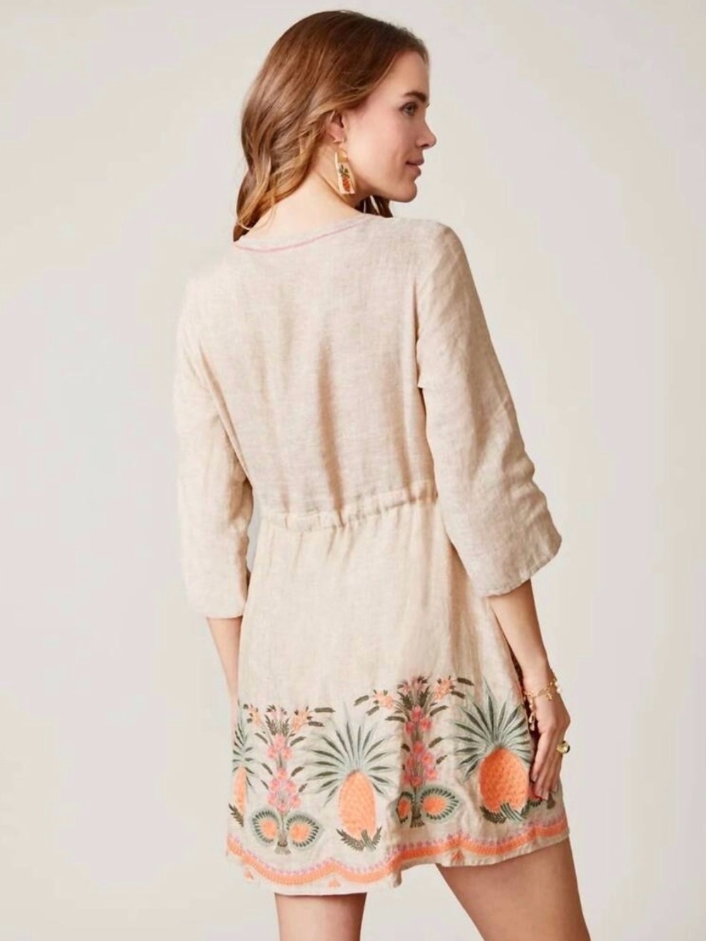 Spartina 449 Kayce Linen Pineapple Embroidered Dress Size XL NWOT - Picture 2 of 7